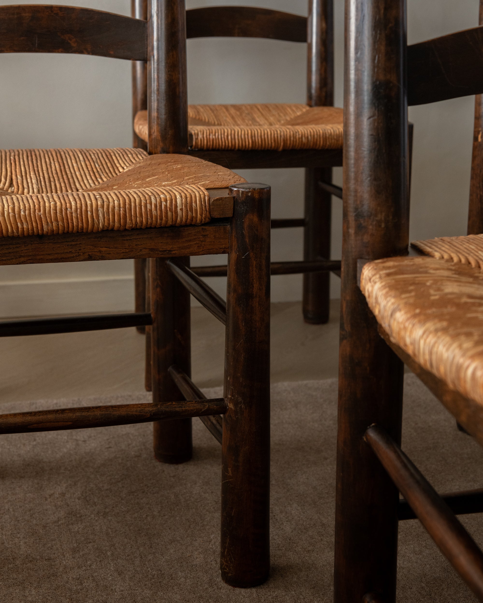 Set_of_6_French_Brutalist_Rush_Seat_Dining_Chairs_Attributed_to_Georges_Robert,_1950s