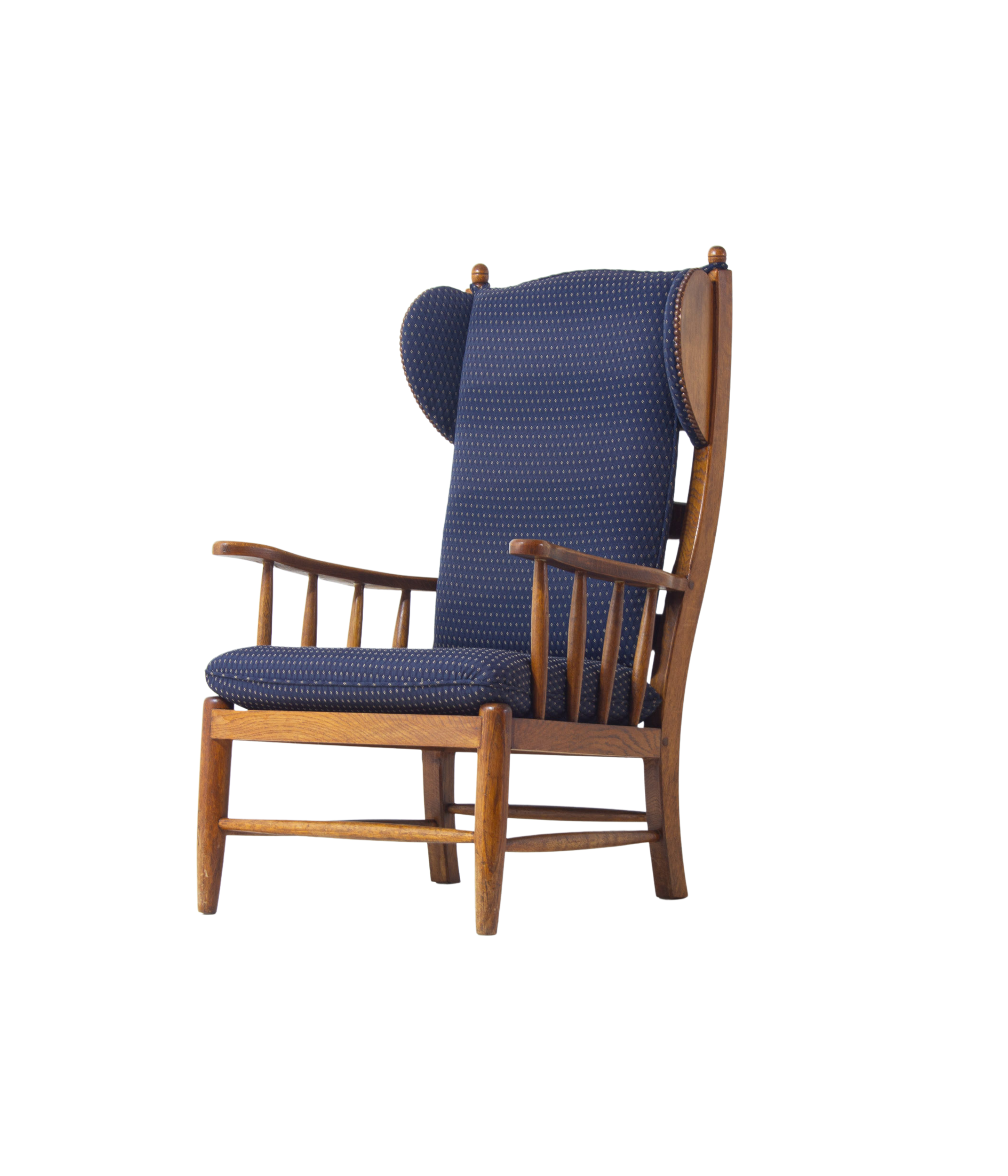 Vintage_French_Oak_Lounge_Chair,_1950s_High_Back_Armchair_with_Blue_Upholstery_Mid_Century_Modern