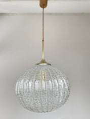 DORIA_Leuchten_Mid-Century_Pendant_Lamp_in_Hand-Blown_Crackle_Glass,_Brass_and_Rope,_Germany