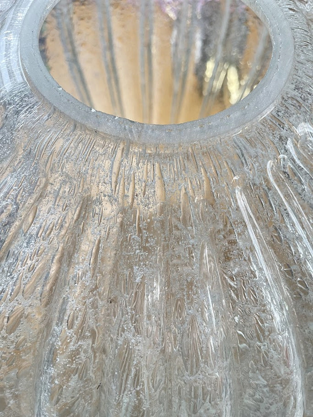 DORIA_Leuchten_Mid-Century_Pendant_Lamp_in_Hand-Blown_Crackle_Glass,_Brass_and_Rope,_Germany
