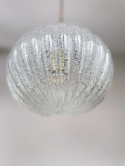 DORIA_Leuchten_Mid-Century_Pendant_Lamp_in_Hand-Blown_Crackle_Glass,_Brass_and_Rope,_Germany