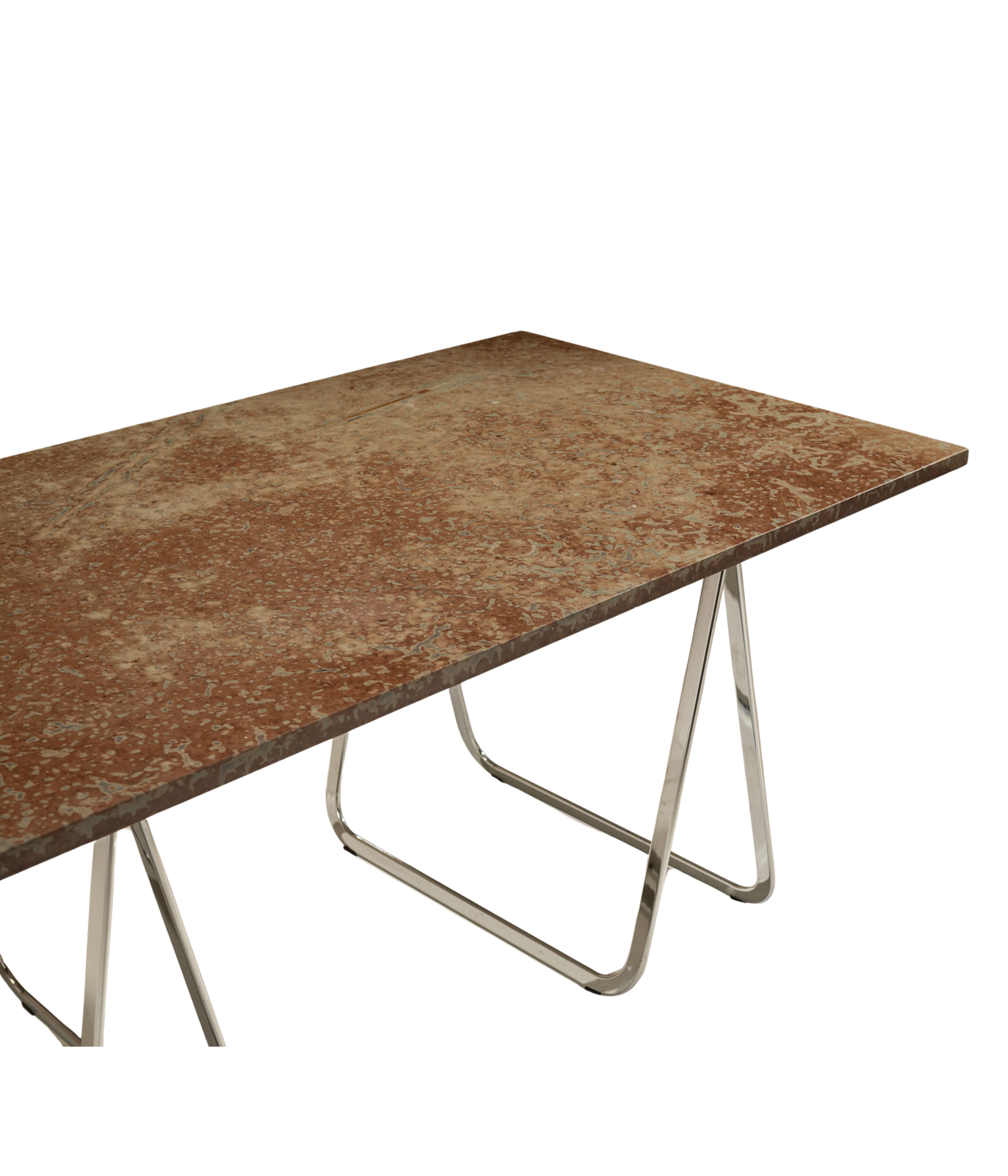 Vintage_Gotland_Limestone_Table_on_Chrome_Trestles,_Sweden_1970s