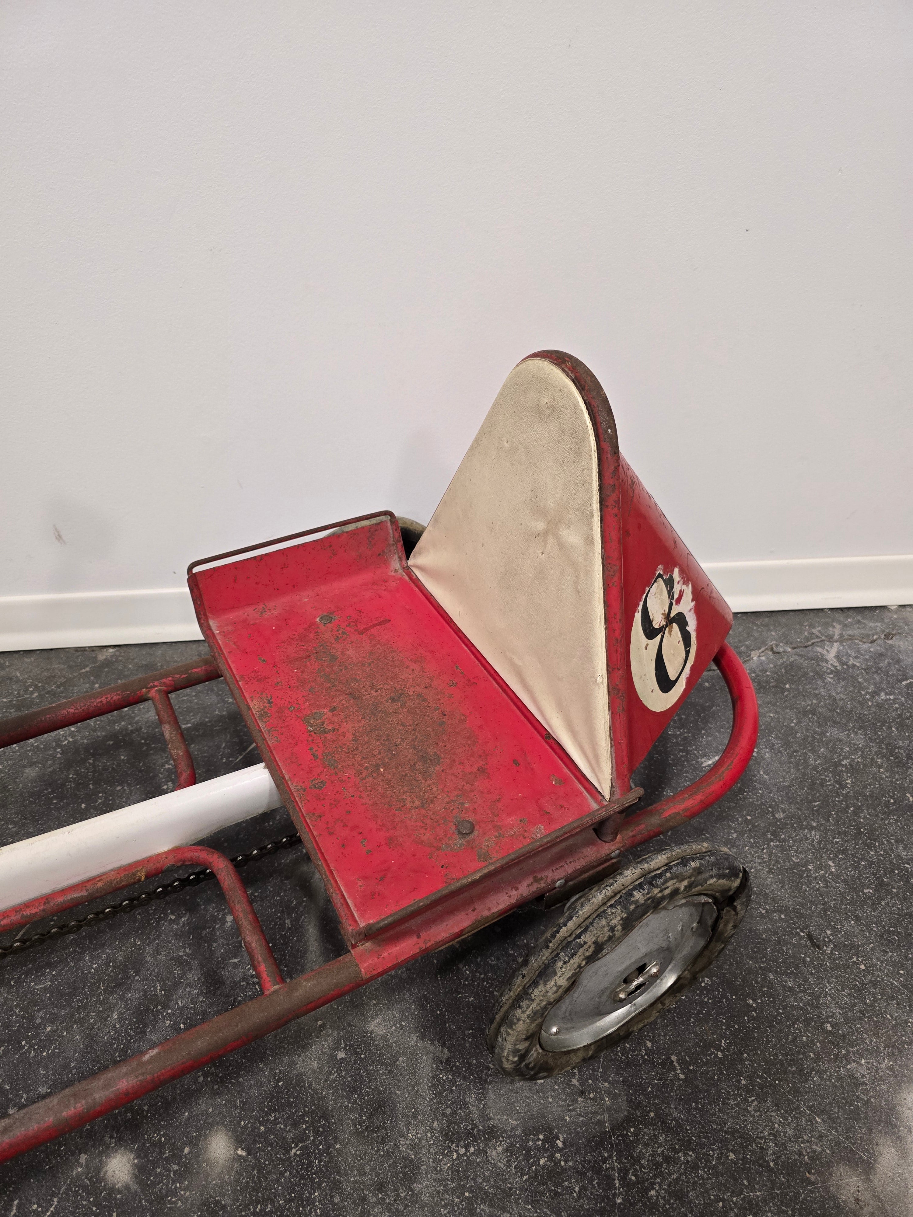 Vintage_Italian_Child's_Pedal_Go-Kart_in_Red_Tubular_Steel_with_Number_8_Racing_Graphics,_Mid-20th_Century