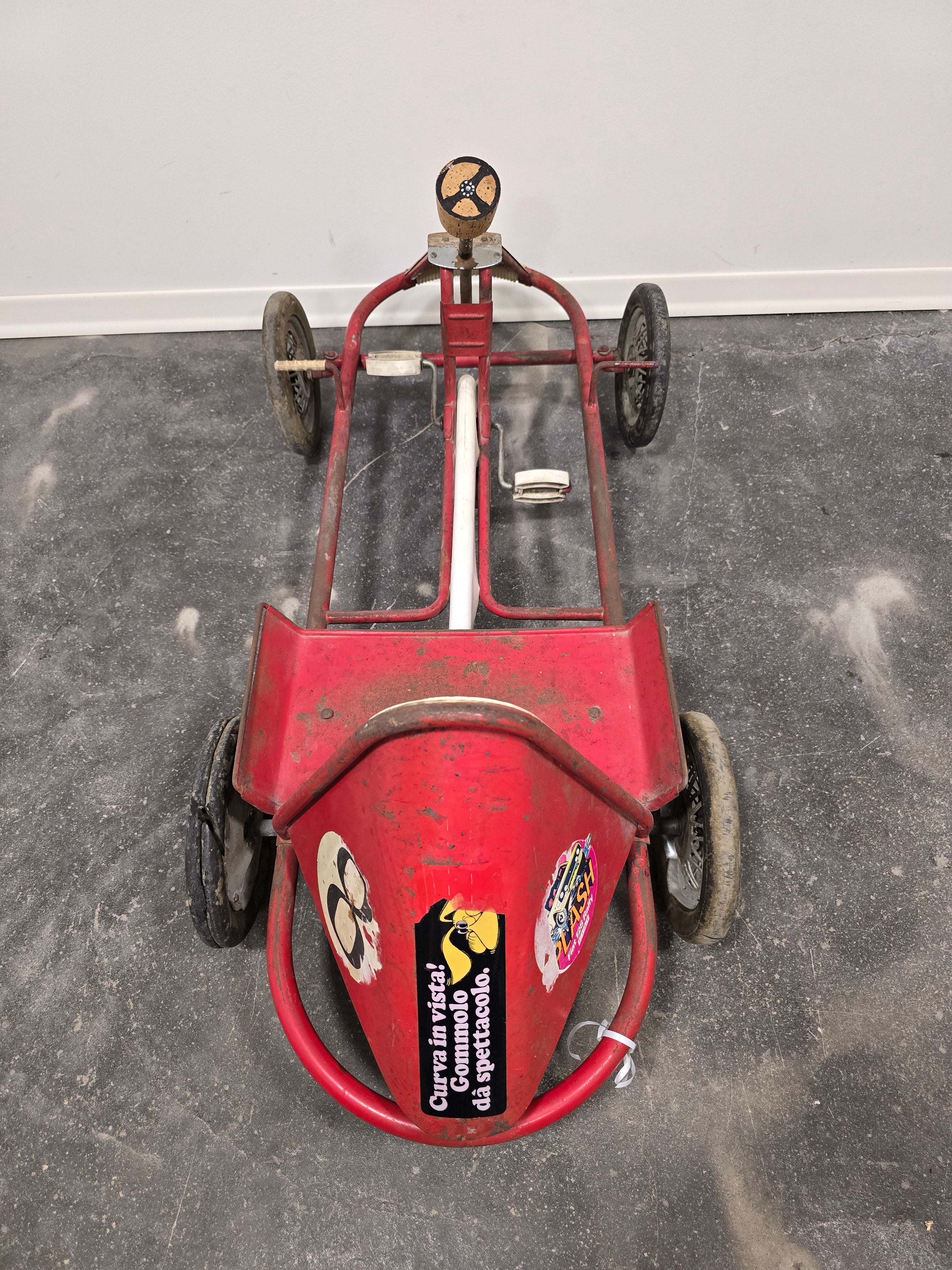 Vintage_Italian_Child's_Pedal_Go-Kart_in_Red_Tubular_Steel_with_Number_8_Racing_Graphics,_Mid-20th_Century