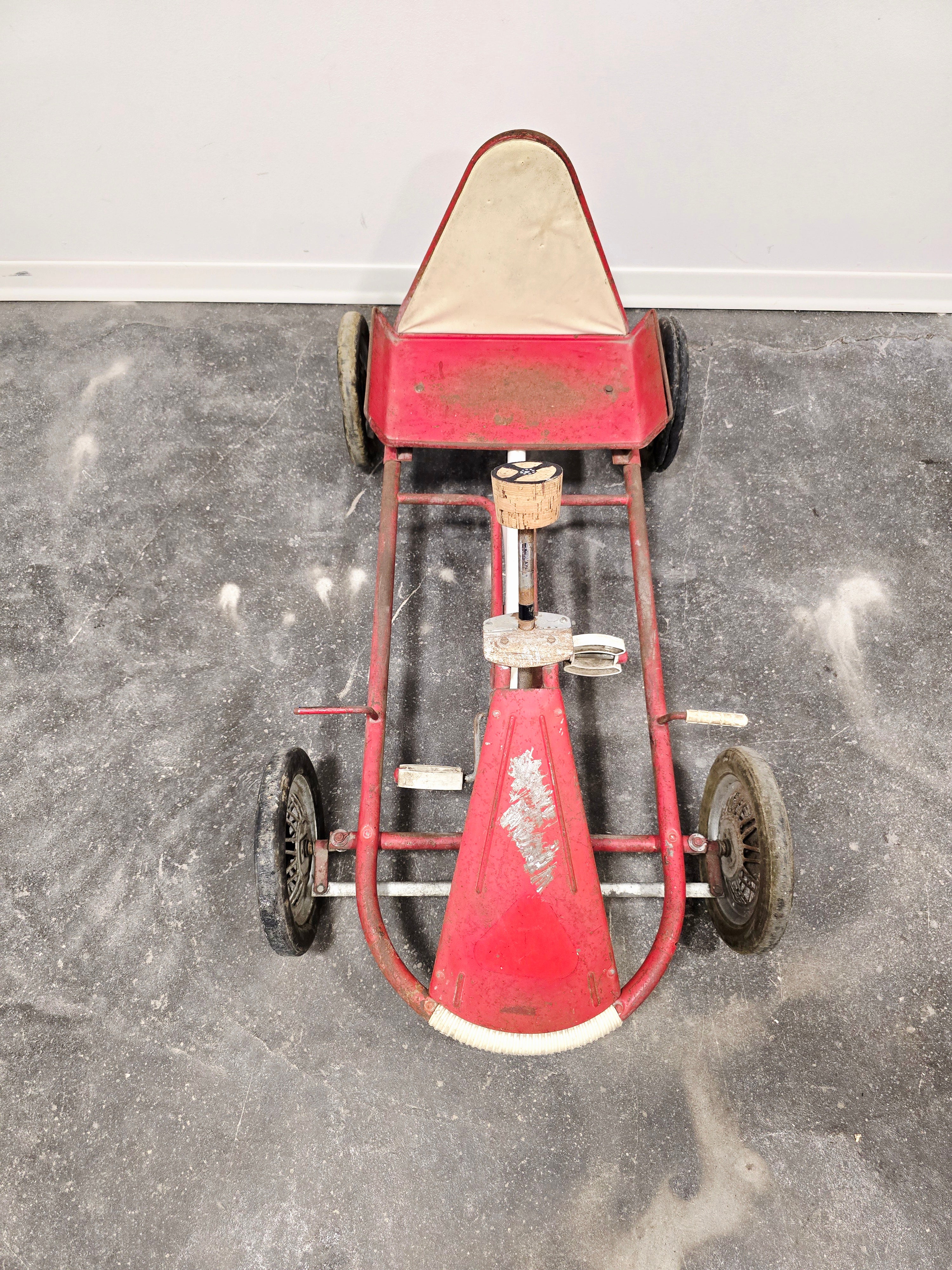 Vintage_Italian_Child's_Pedal_Go-Kart_in_Red_Tubular_Steel_with_Number_8_Racing_Graphics,_Mid-20th_Century