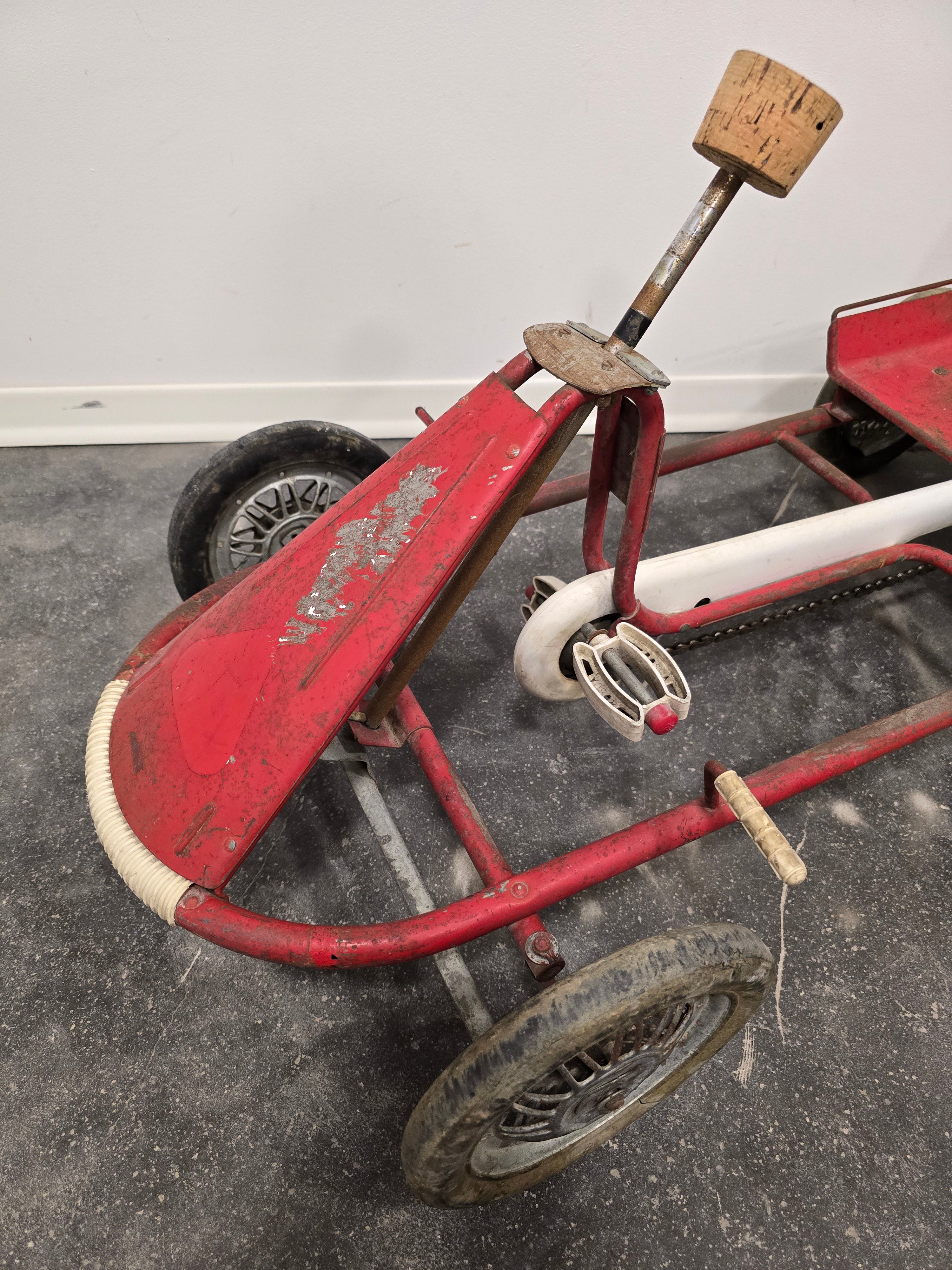 Vintage_Italian_Child's_Pedal_Go-Kart_in_Red_Tubular_Steel_with_Number_8_Racing_Graphics,_Mid-20th_Century