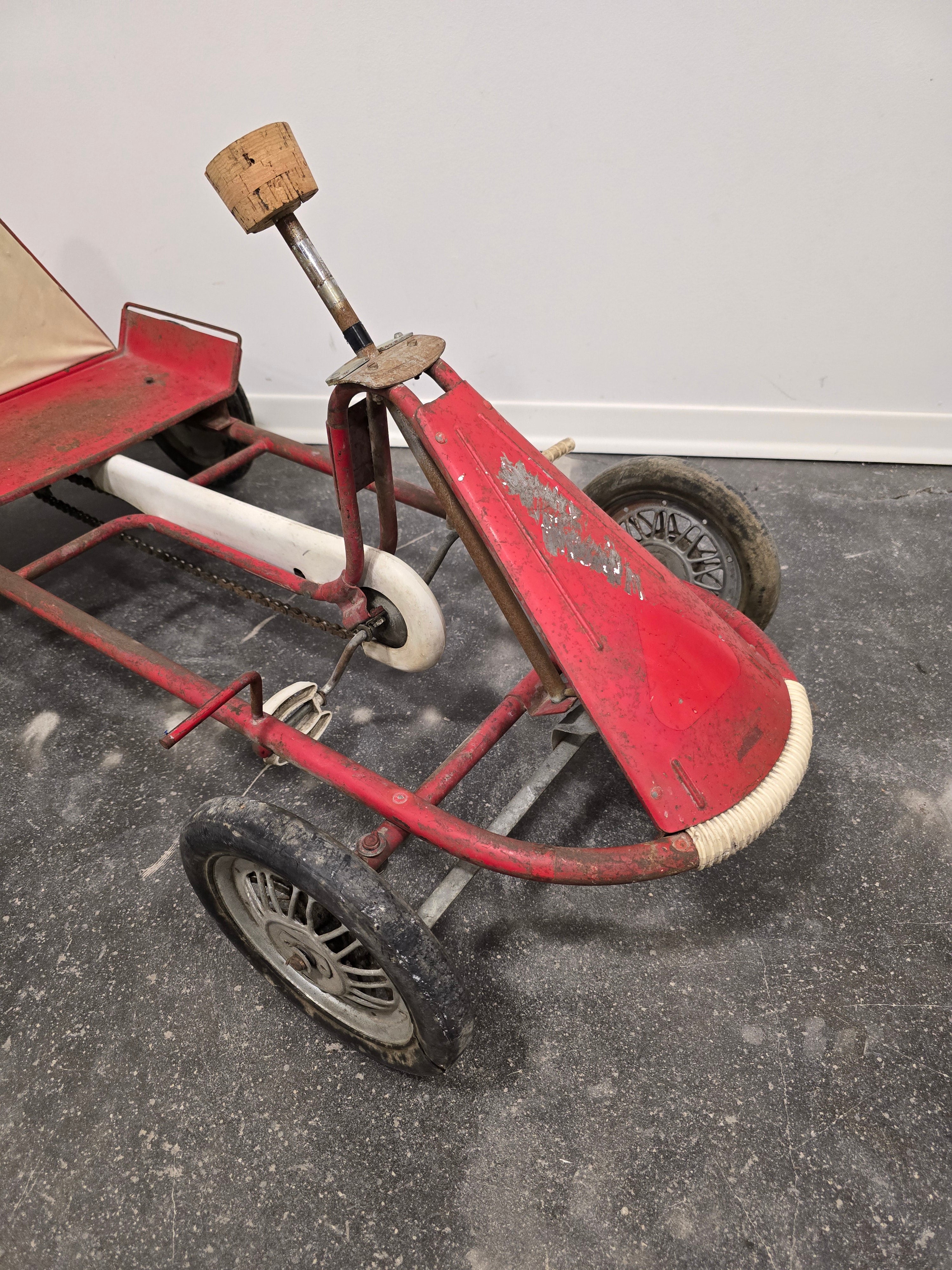 Vintage_Italian_Child's_Pedal_Go-Kart_in_Red_Tubular_Steel_with_Number_8_Racing_Graphics,_Mid-20th_Century