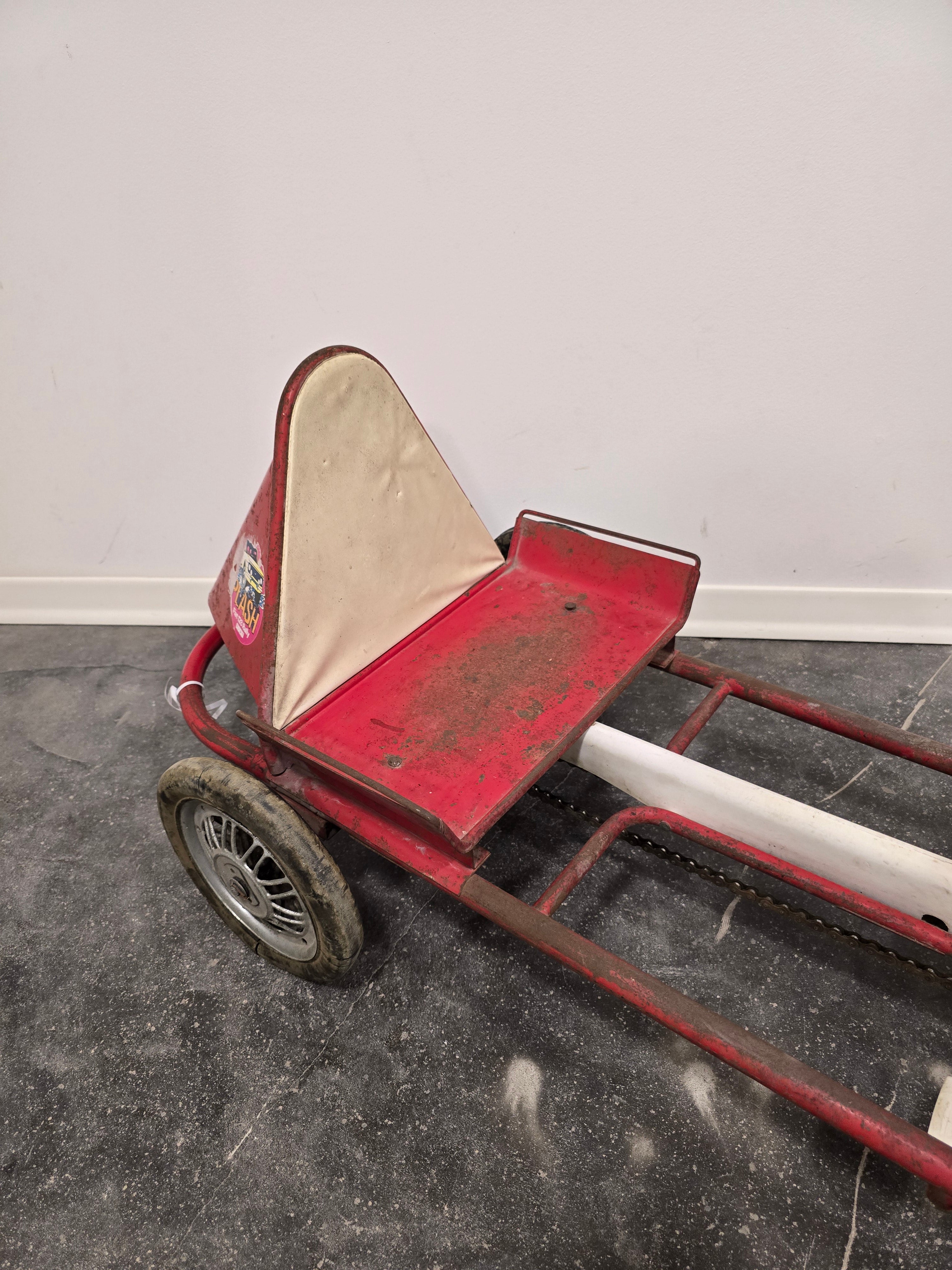 Vintage_Italian_Child's_Pedal_Go-Kart_in_Red_Tubular_Steel_with_Number_8_Racing_Graphics,_Mid-20th_Century
