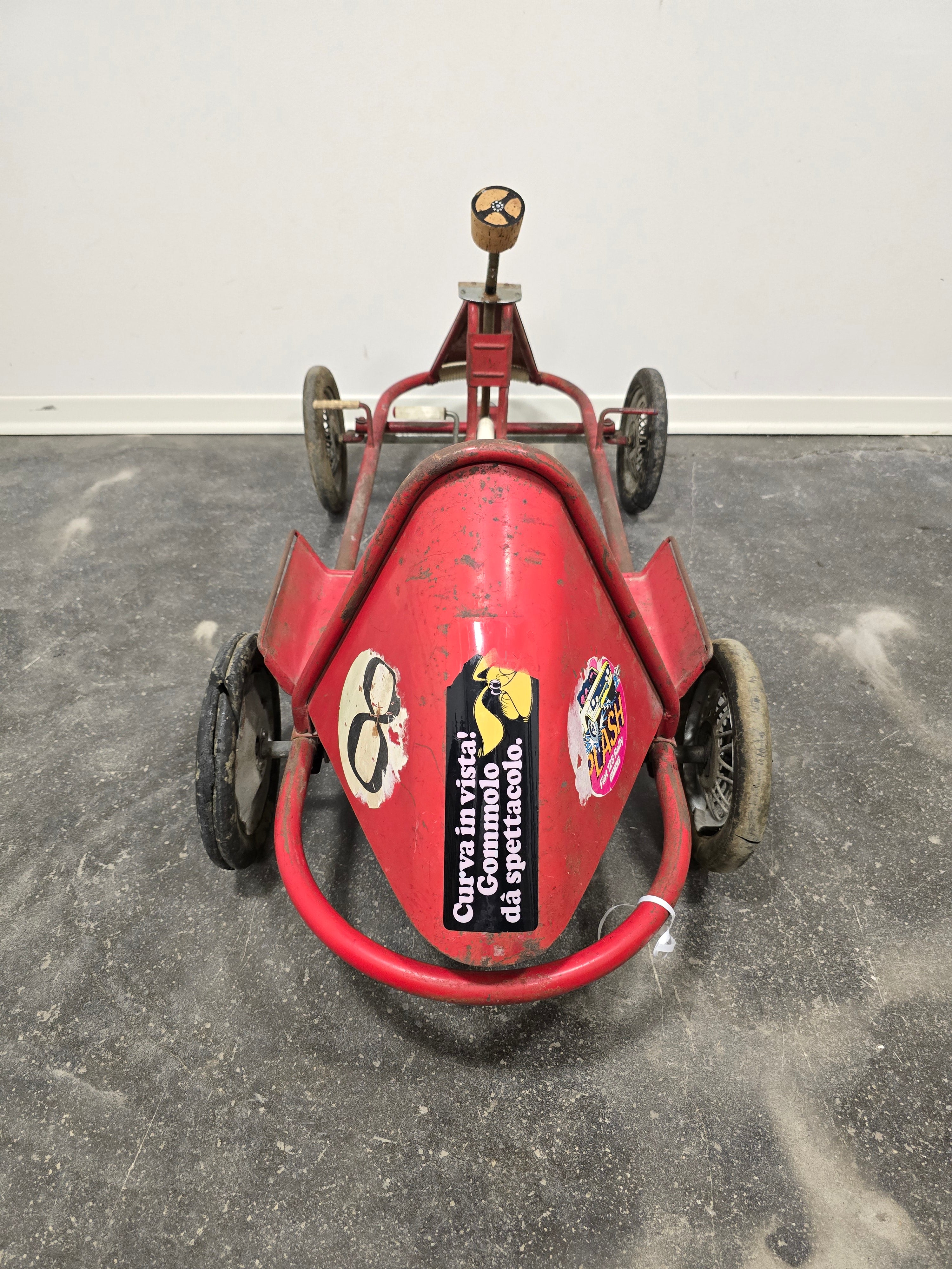 Vintage_Italian_Child's_Pedal_Go-Kart_in_Red_Tubular_Steel_with_Number_8_Racing_Graphics,_Mid-20th_Century