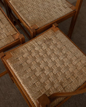 Set_of_5_Italian_Dining_Chairs_by_Snaidero,_Lacquered_Wood_&_Woven_Paper_Cord,_Italy,_1970s