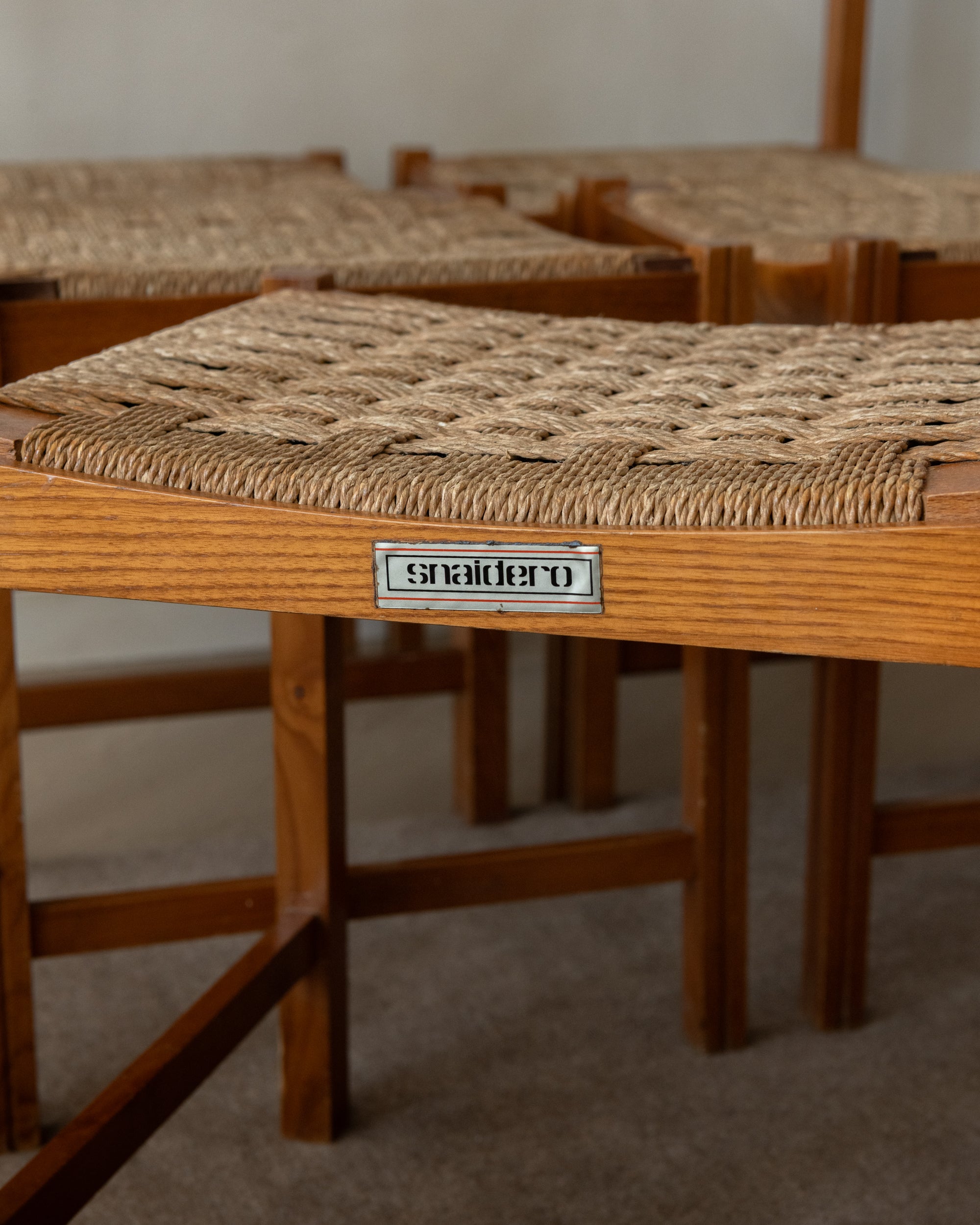 Set_of_5_Italian_Dining_Chairs_by_Snaidero,_Lacquered_Wood_&_Woven_Paper_Cord,_Italy,_1970s
