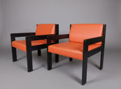 Set_of_2_Vintage_Lounge_Chairs_in_Black_Wood_and_Orange_Vinyl,_1970s–80s