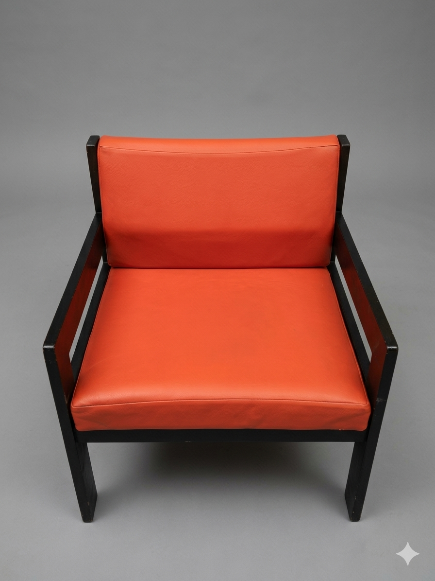 Set_of_2_Vintage_Lounge_Chairs_in_Black_Wood_and_Orange_Vinyl,_1970s–80s