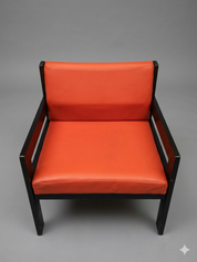 Set_of_2_Vintage_Lounge_Chairs_in_Black_Wood_and_Orange_Vinyl,_1970s–80s