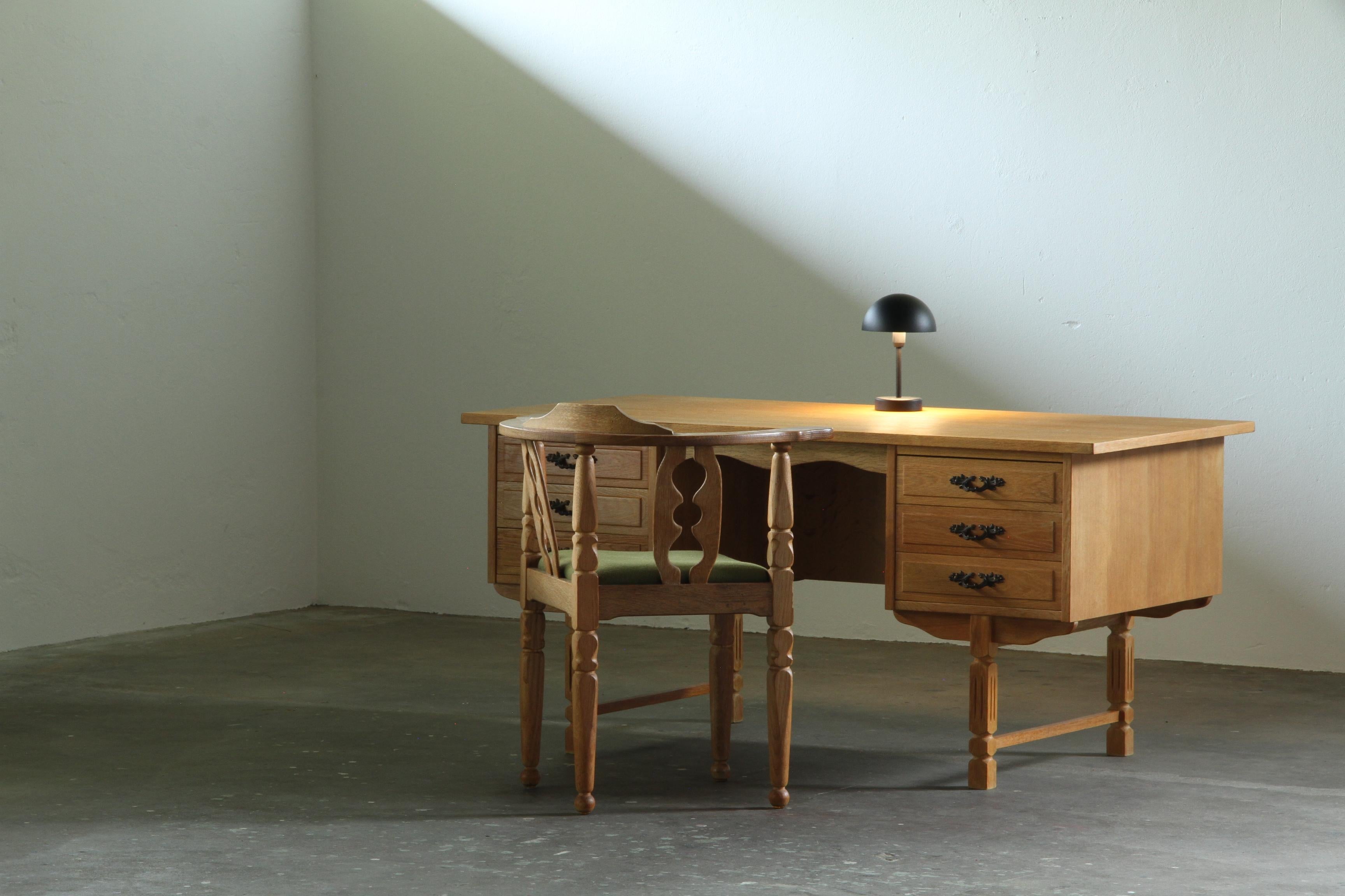 Danish_Brutalist_Oak_Freestanding_Desk_with_Six_Drawers,_Attributed_to_Henning_Kjærnulf,_circa_1960