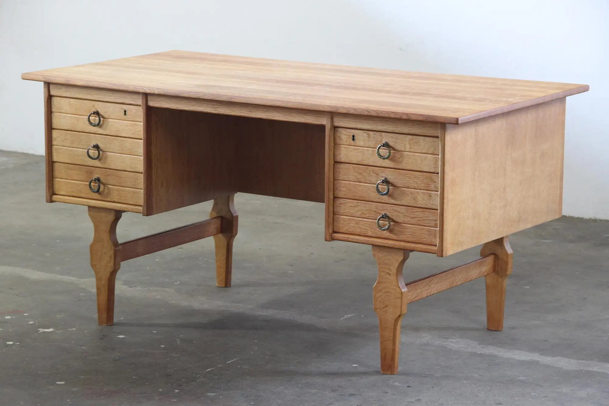 Danish_Brutalist_Oak_Executive_Desk_with_Six_Drawers_and_Bookshelf,_Attributed_to_Henning_Kjærnulf,_1960s