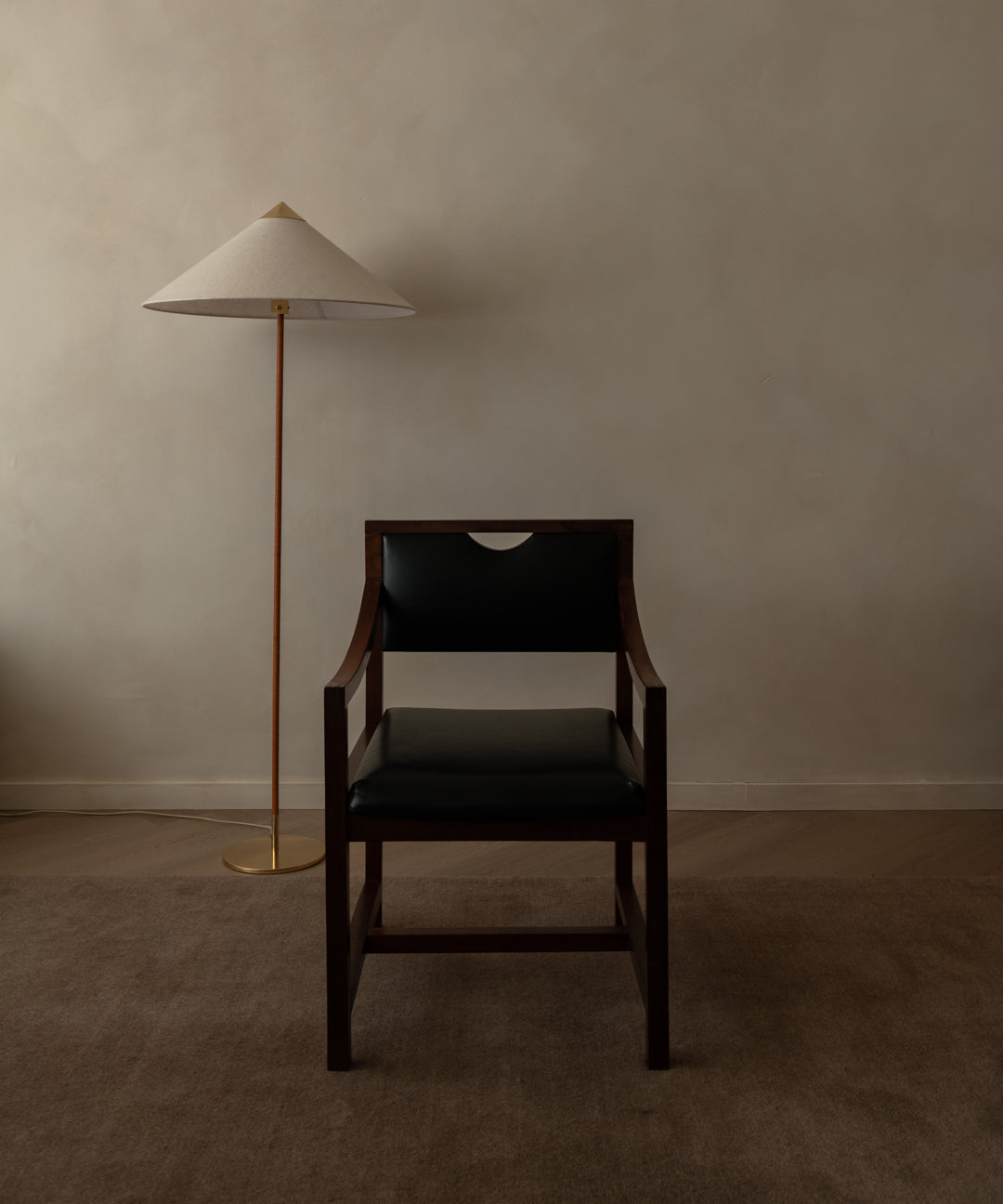 European_Modernist_Armchair_in_Dark_Wood_and_Black_Skai_Leatherette,_1960s–1970s
