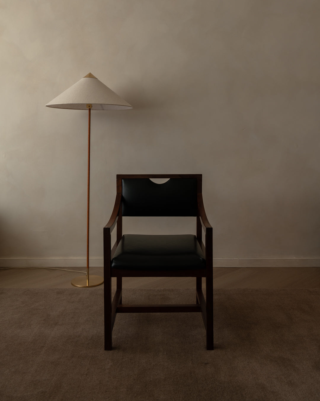 European_Modernist_Armchair_in_Dark_Wood_and_Black_Skai_Leatherette,_1960s–1970s