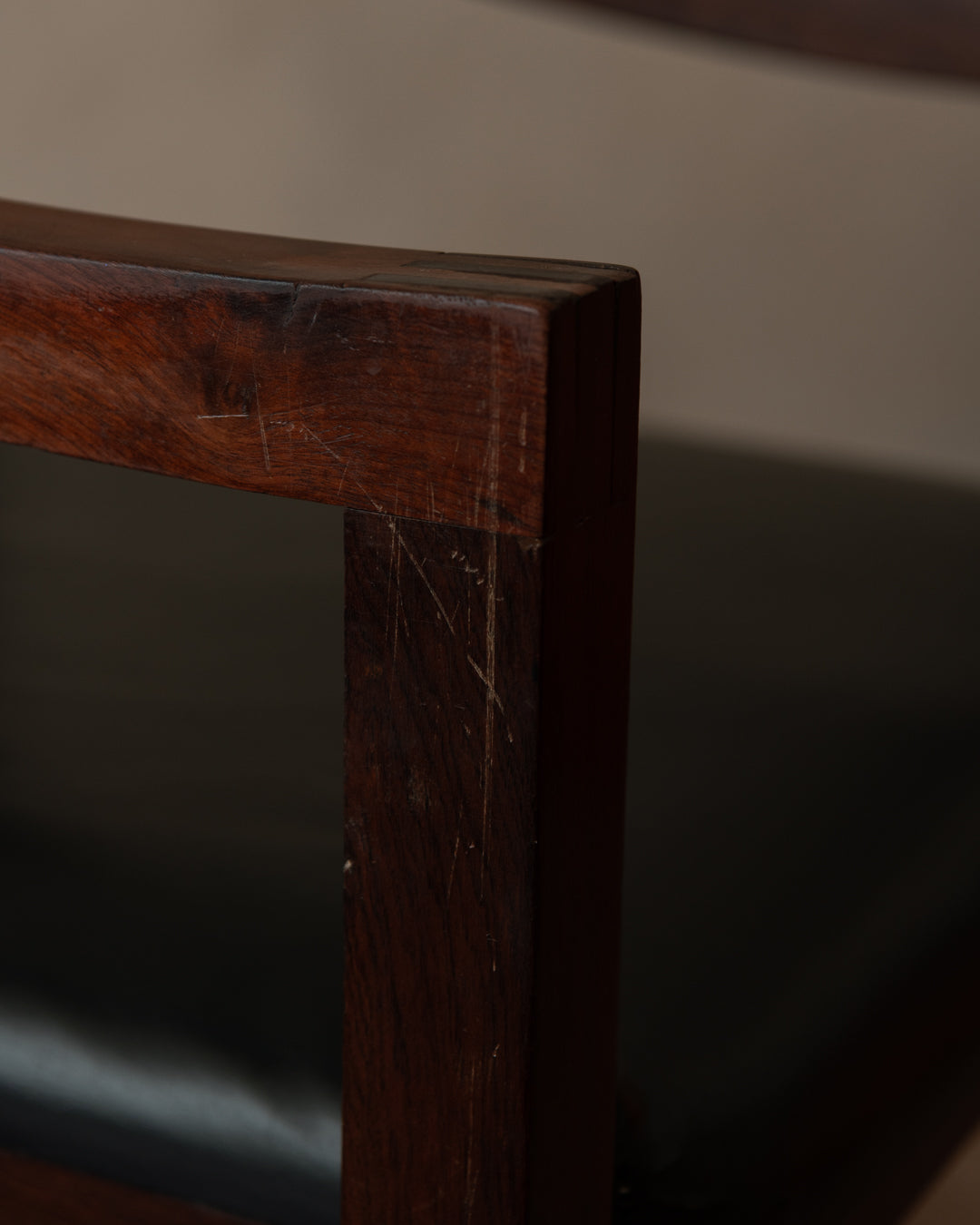 European_Modernist_Armchair_in_Dark_Wood_and_Black_Skai_Leatherette,_1960s–1970s