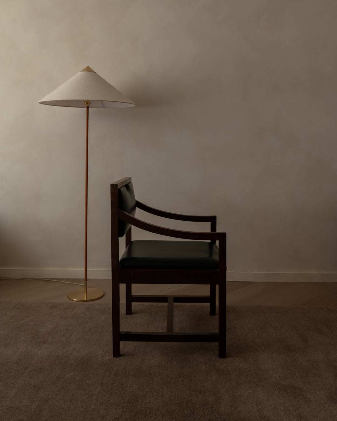 European_Modernist_Armchair_in_Dark_Wood_and_Black_Skai_Leatherette,_1960s–1970s