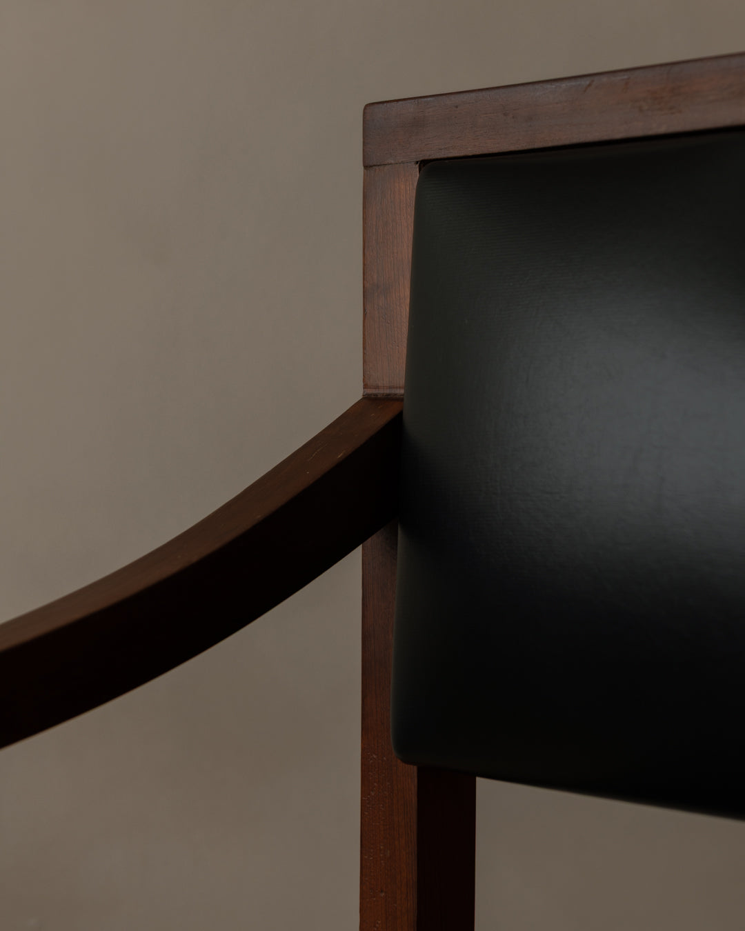 European_Modernist_Armchair_in_Dark_Wood_and_Black_Skai_Leatherette,_1960s–1970s