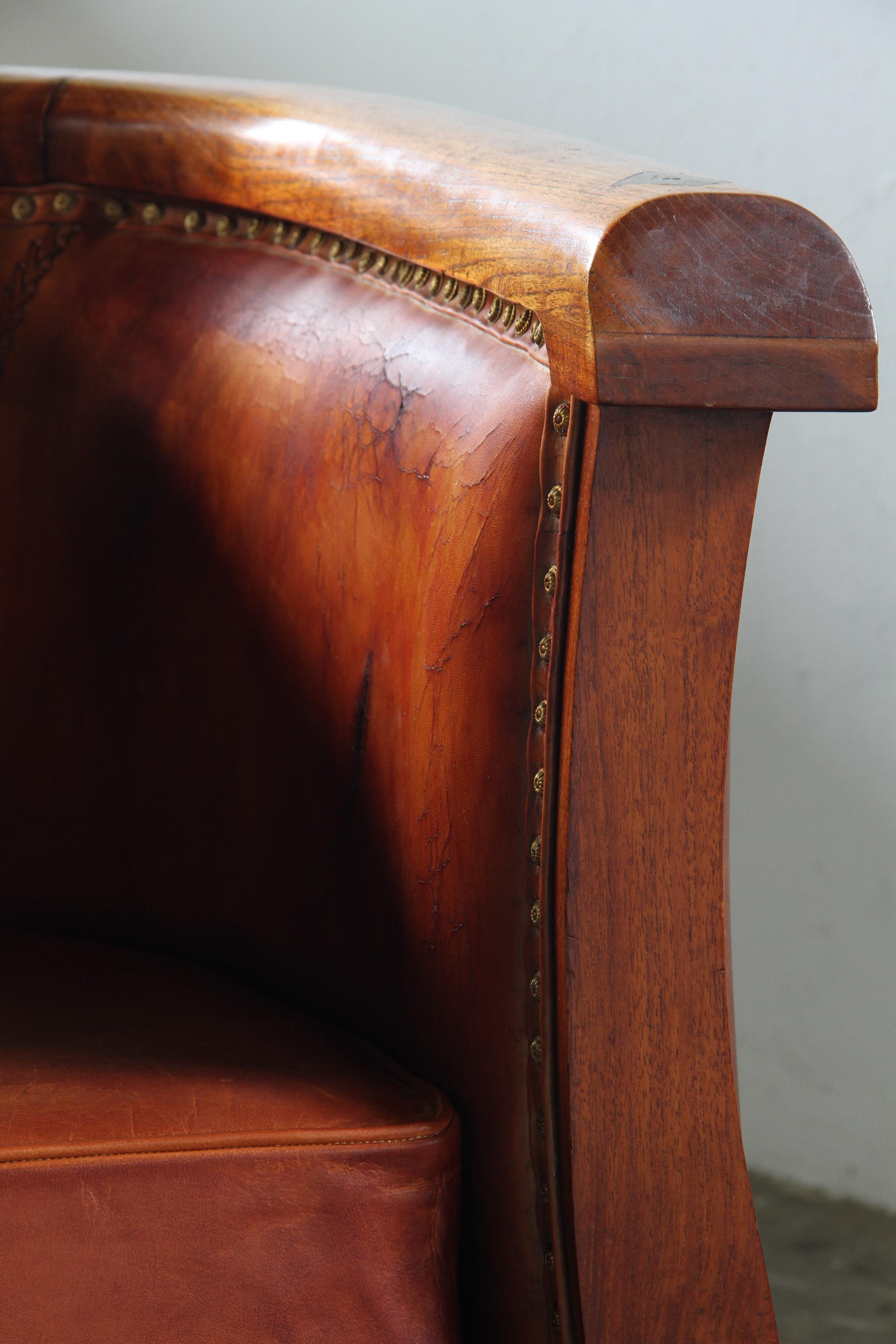 Set_of_2_Antique_Leather_Club_Armchairs_with_Curved_Armrests,_Art_Deco_Style,_Early_20th_Century