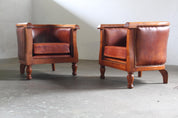 Set_of_2_Antique_Leather_Club_Armchairs_with_Curved_Armrests,_Art_Deco_Style,_Early_20th_Century