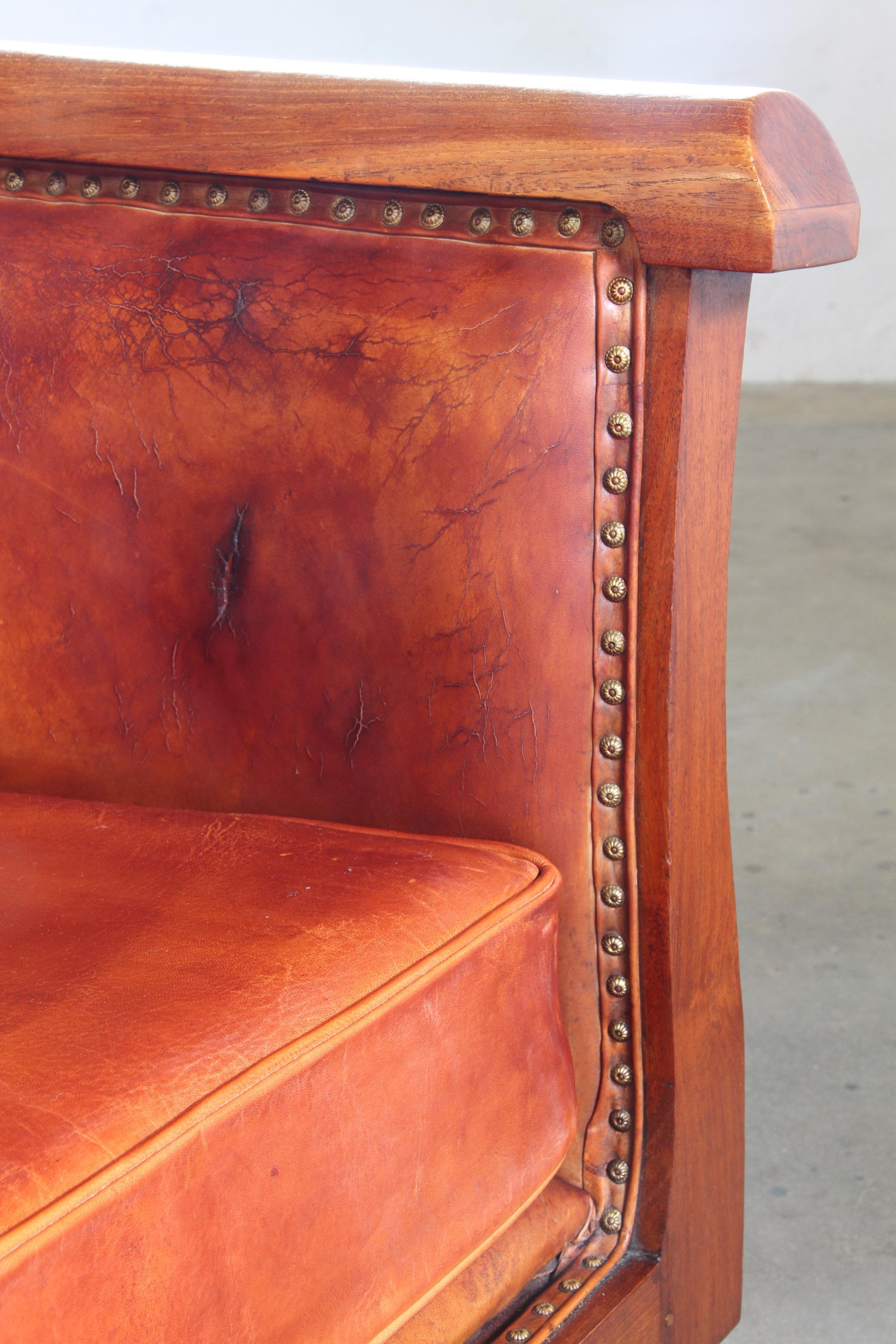 Set_of_2_Antique_Leather_Club_Armchairs_with_Curved_Armrests,_Art_Deco_Style,_Early_20th_Century