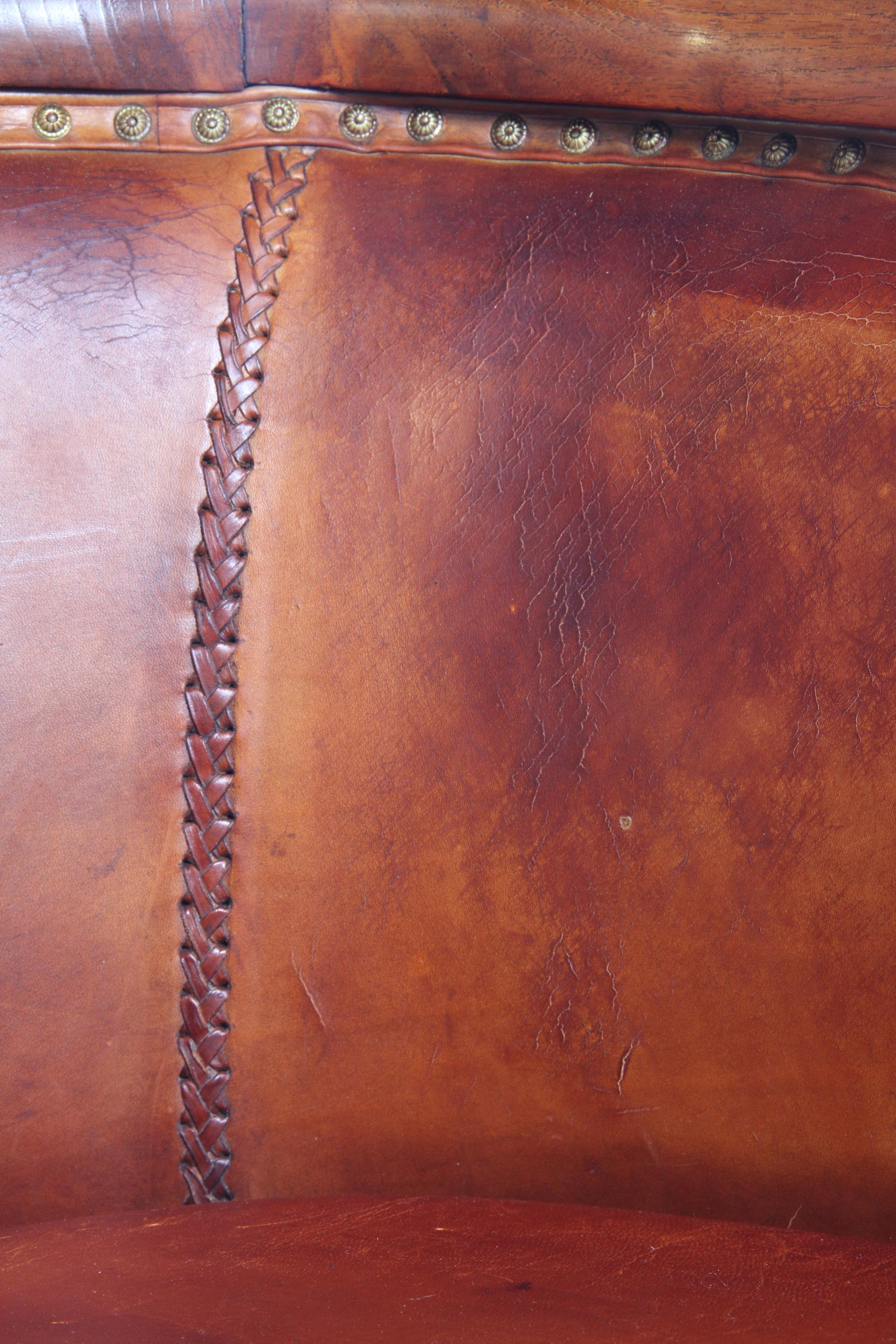 Set_of_2_Antique_Leather_Club_Armchairs_with_Curved_Armrests,_Art_Deco_Style,_Early_20th_Century