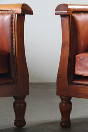 Set_of_2_Antique_Leather_Club_Armchairs_with_Curved_Armrests,_Art_Deco_Style,_Early_20th_Century