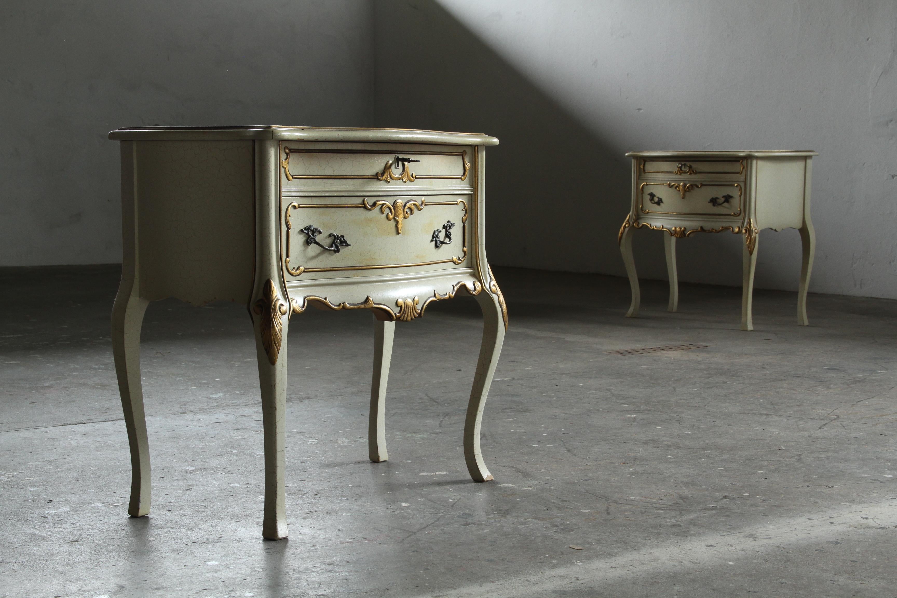 Set_of_2__Mid-Century_Solid_Pine_Bedside_Tables_with_Cabriole_Legs_and_Gold_Details,_Louis_XV_Style