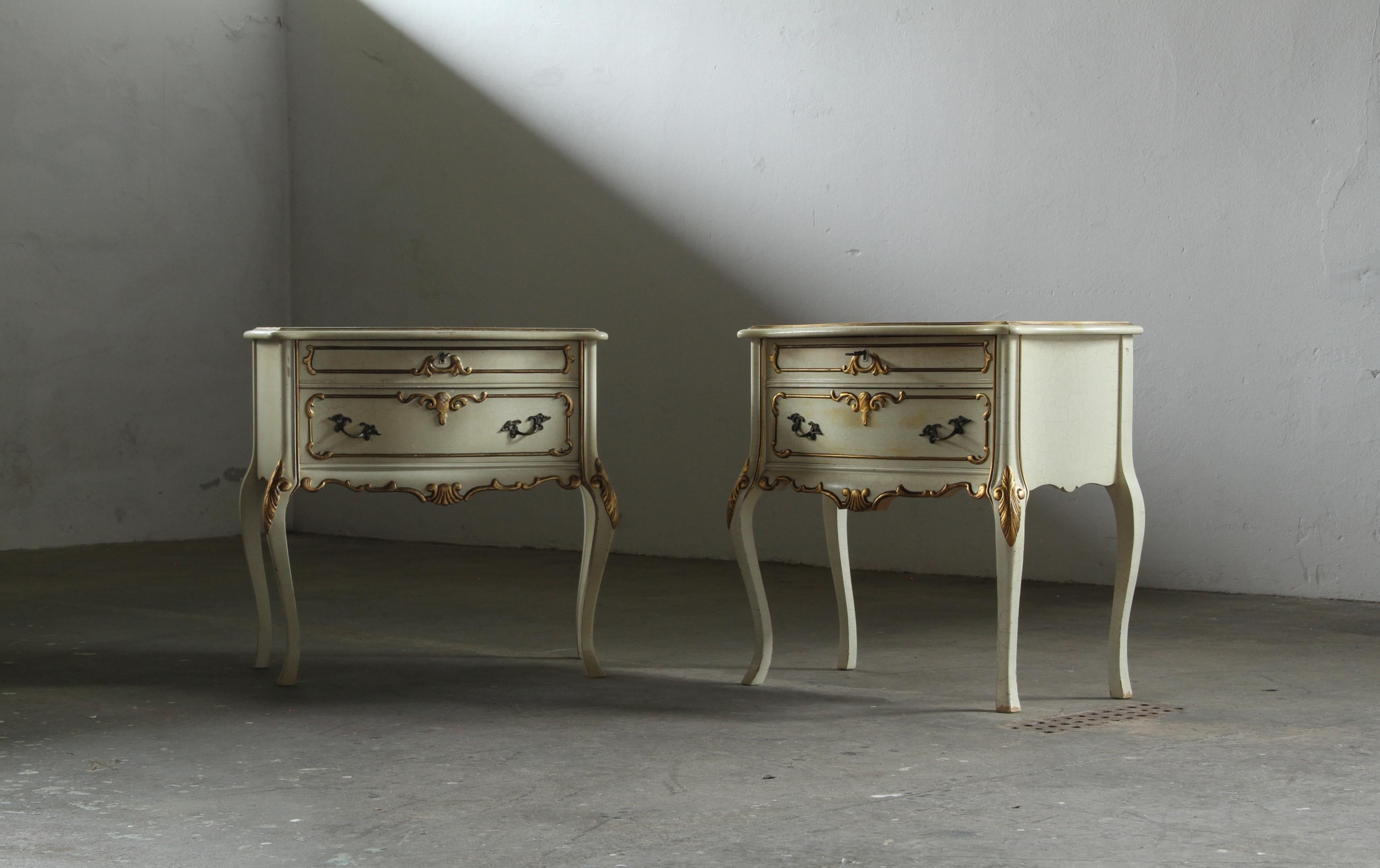 Set_of_2__Mid-Century_Solid_Pine_Bedside_Tables_with_Cabriole_Legs_and_Gold_Details,_Louis_XV_Style