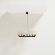 Six-Light_Brass,_Teak_and_Black_Metal_Chandelier_by_Philips,_Netherlands,_1960s
