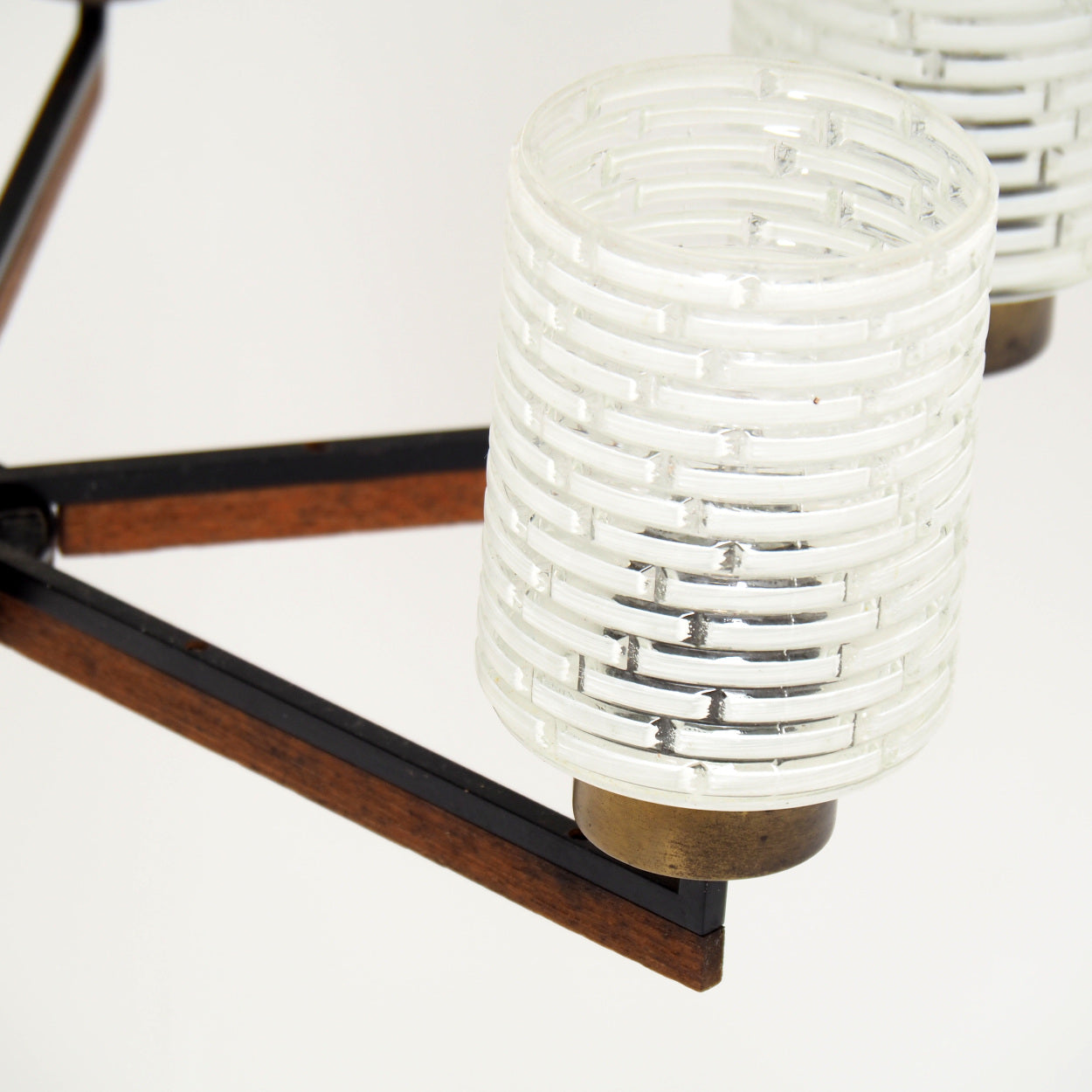 Six-Light_Brass,_Teak_and_Black_Metal_Chandelier_by_Philips,_Netherlands,_1960s