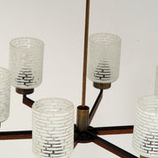 Six-Light_Brass,_Teak_and_Black_Metal_Chandelier_by_Philips,_Netherlands,_1960s