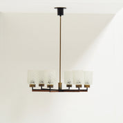 Six-Light_Brass,_Teak_and_Black_Metal_Chandelier_by_Philips,_Netherlands,_1960s