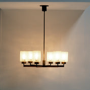 Six-Light_Brass,_Teak_and_Black_Metal_Chandelier_by_Philips,_Netherlands,_1960s