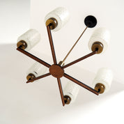 Six-Light_Brass,_Teak_and_Black_Metal_Chandelier_by_Philips,_Netherlands,_1960s