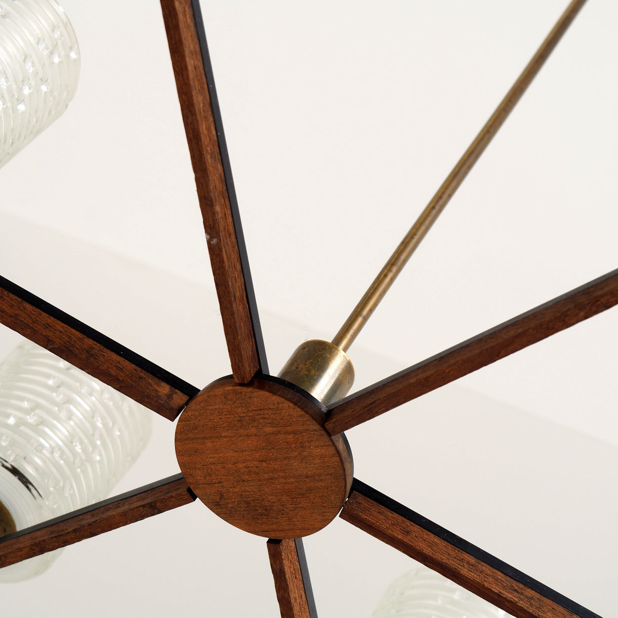 Six-Light_Brass,_Teak_and_Black_Metal_Chandelier_by_Philips,_Netherlands,_1960s