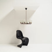 Six-Light_Brass,_Teak_and_Black_Metal_Chandelier_by_Philips,_Netherlands,_1960s
