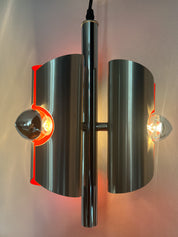 Space_Age_Chrome_Pendant_Lamp_by_Polam_with_Orange_Interior,_1960s