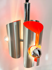 Space_Age_Chrome_Pendant_Lamp_by_Polam_with_Orange_Interior,_1960s