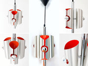 Space_Age_Chrome_Pendant_Lamp_by_Polam_with_Orange_Interior,_1960s