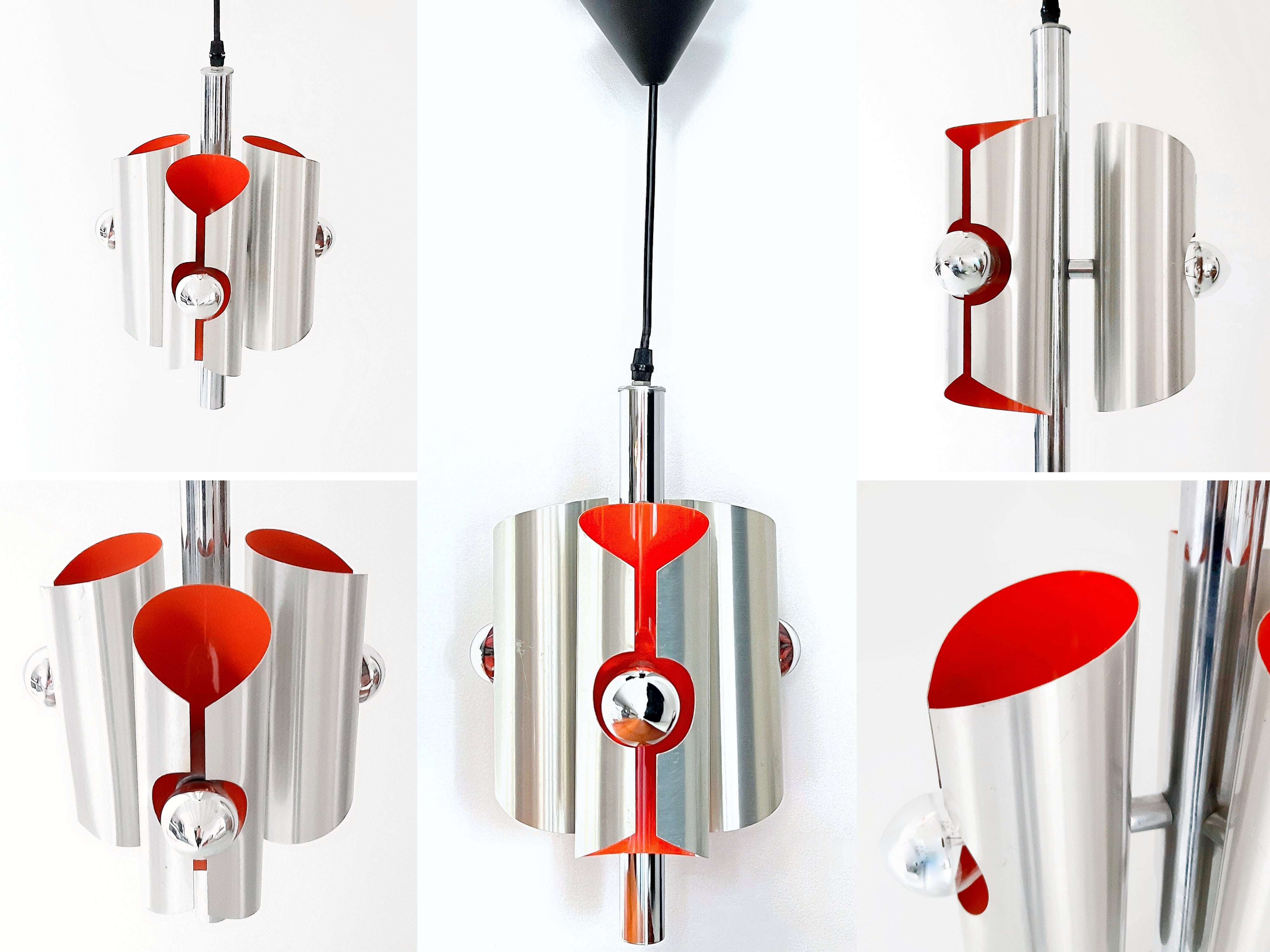 Space_Age_Chrome_Pendant_Lamp_by_Polam_with_Orange_Interior,_1960s