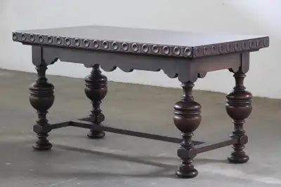 20th-Century_Danish_Dark-Stained_Oak_Coffee_Table_with_Carved_Edge_and_Turned_Legs,_Renaissance_Revival_Style