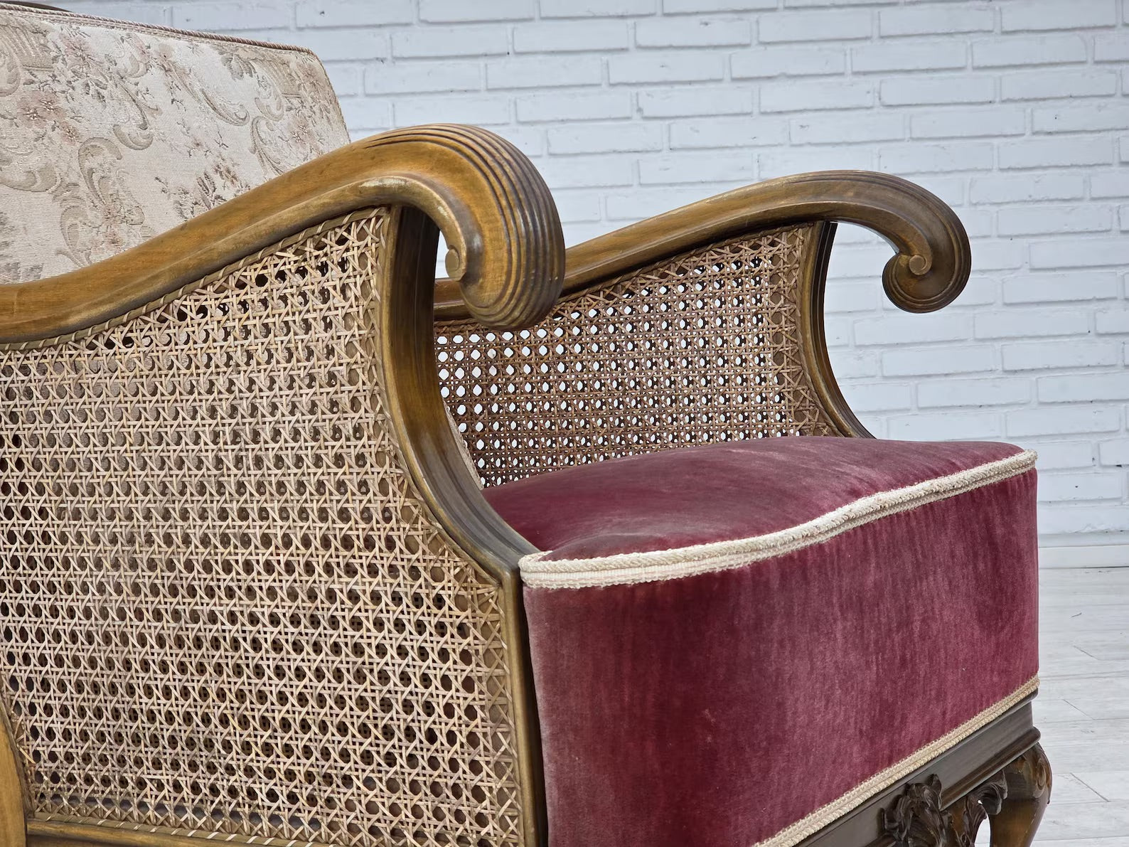 Vintage_Scandinavian_Armchair,_Oak_Frame_&_Textiles,_1940s_Denmark