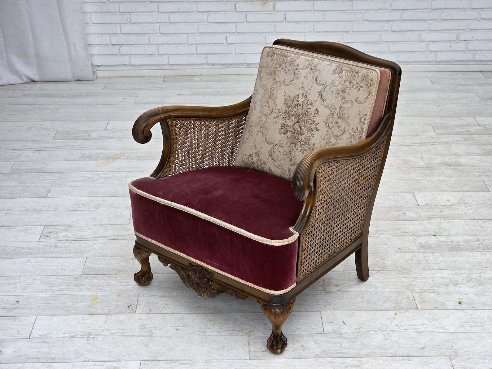 Vintage_Scandinavian_Armchair,_Oak_Frame_&_Textiles,_1940s_Denmark