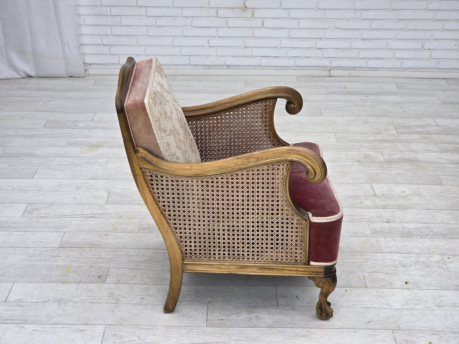 Vintage_Scandinavian_Armchair,_Oak_Frame_&_Textiles,_1940s_Denmark