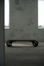 Vintage_Shanxi_Province,_Low_Console_Table_/_Bench_in_Elm_Wood_with_Scroll_Legs