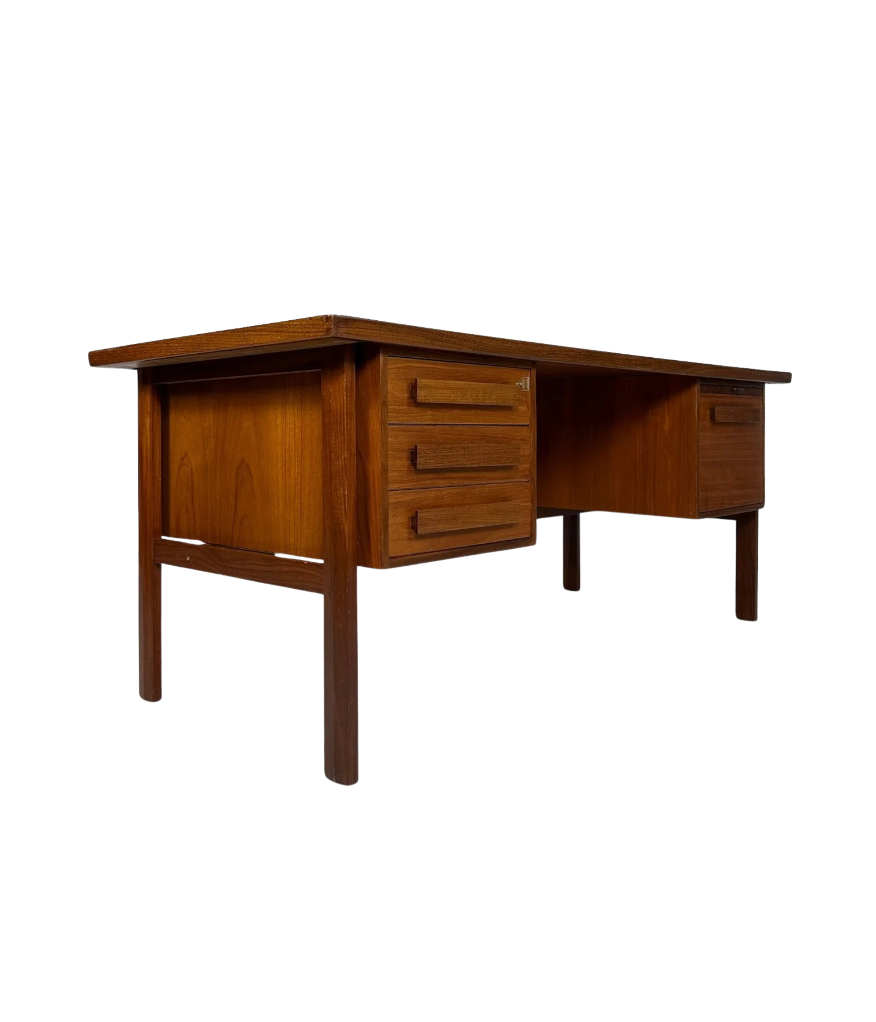 Vintage_Teak_Writing_Desk_by_Peter_Løvig_Nielsen,_Leather_Detail_and_Rear_Shelving,_Danish_Mid-Century_Modern,_1960s